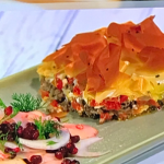 Sabrina Ghayour-Lynn Spiced Beef with Feta and Roasted Red Pepper Filo Pie recipe on Sunday Brunch