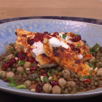 Simon Rimmer harissa chicken with lentils and chickpeas recipe on Steph’s Packed Lunch