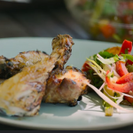Michel Roux Jr. barbecue chicken with chargrilled peppers, garlic and salad  recipe on Michel Roux’s French Country Cooking