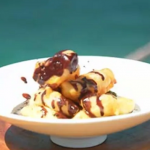Phil Vickery satay bananas with pineapple fritters and chocolate sauce recipe on This Morning