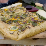 Marcus Wareing focaccia loaf with herbs, rhubarb, courgette and honey recipe on Marcus Wareing’s Tales from a Kitchen Garden