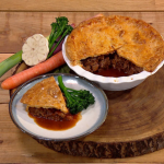Mike Reid pulled beef shin pie with cheese crust recipe on Steph’s Packed Lunch
