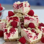 Donal Skehan cheesecake bars with raspberries, white chocolate and mascarpone cheese recipe on This Morning
