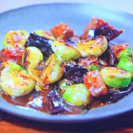 Dominique’s kung pao-style Brussels sprouts with chorizo on The Greta Cookbook Challenge