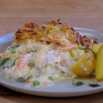 Simon Rimmer fish, cheese and leek traybake recipe on Steph’s Packed Lunch