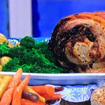 Phil Vickery roast pork with prunes and vegetables recipe on This Morning