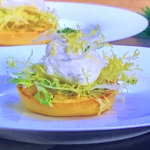 James Martin smoked haddock tartlet with a poached egg and salad recipe on James Martin’s Saturday Morning