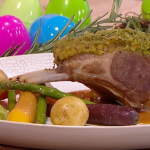 Simon Rimmer rack of lamb with anchovy butter and baby vegetables recipe on Steph’s Packed Lunch