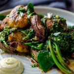 Nicholas Balfe Crispy Hogget With Crushed Jersey Royals and Sea Beets recipe on Sunday Brunch