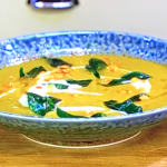 James Martin lentils with curry leaves, fava beans, coconut and apple Soup