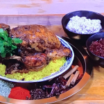 Romy Gill roast chicken with saffron and rice recipe on Steph’s Packed Lunch