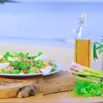 Ainsley Harriott grilled asparagus with ham hock and pea salad recipe on Ainsley’s Good Mood Food