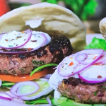 Ainsley Harriott lamb burgers with feta cheese, Greek yoghurt and mint recipe on Ainsley’s Good Mood Food