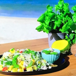 Ainsley Harriott tamarind crab, avocado and mango noodle salad with coconut sambal recipe on Ainsley’s Good Mood Food