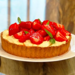 Ravneet Gill custard tart with strawberries, honey and basil recipe on Saturday Kitchen