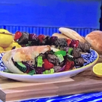 Rustie Lee lamb kebabs with pita bread and salad recipe on This Morning