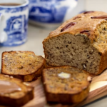 Lisa Faulkner low sugar banana loaf with nut butter recipe on John and Lisa’s Weekend Kitchen