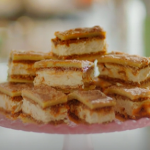 Nadiya Hussain butterscotch cheesecake bars with coconut and speculoos biscuits recipe on Nadiya’s Everyday Baking