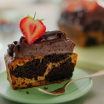 Nadiya Hussain marbled ice cream loaf cake with strawberries and chocolate recipe on Nadiya’s Everyday Baking