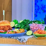 Lisa Snowdon fried chicken burger with loaded potato skins, kimchi and coleslaw recipe on This Morning