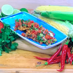 Simon Rimmer sweetcorn fritters with tomato and avocado salsa recipe on Steph’s Packed Lunch