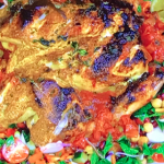 James Martin spatchcocked Middle Eastern chicken with a vegetables and pomegranate dressing recipe on James Martin’s Saturday Morning
