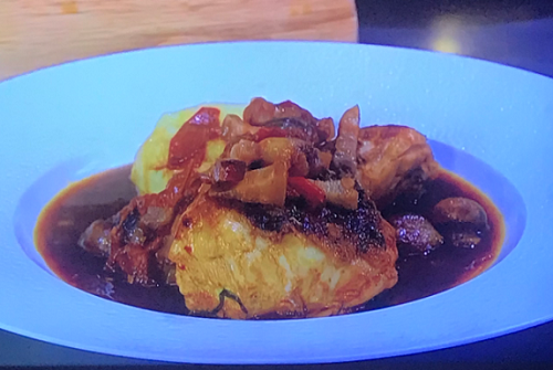 James Martin chicken chasseur with chestnut mushrooms and frozen