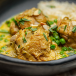 Simon Rimmer creamy mustard chicken with peas, vermouth and flaked almonds recipe on Sunday Brunch