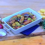 John Whaite sausage traybake with honey and mustard dressing recipe on Steph’s Packed Lunch