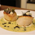Michael Caines Pan Fried Scallops with Celeriac Puree and Seaweed Beurre Blanc recipe on James Martin’s Saturday Morning