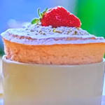 Michel Roux easy strawberry souffle with pistachios on Michel Roux’s French Country Cooking
