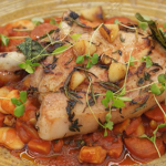 Marcus Wareing pork chop with Spanish-style butter bean stew on Masterchef : The Professionals