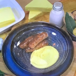John Whaite sausage and cheesy mash (Lancashire aligot and Cumbrian sausages) recipe on Steph’s Packed Lunch