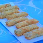 Prue Leith spring rolls with vegetables and dipping sauce recipe on The Great British Bake Off
