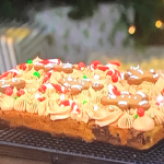 Juliet Sear gingerbread latte traybake with coffee syrup and sugar candy canes recipe on This Morning