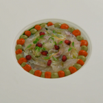 Nikita Pathakji Sea Bass cured in a Citrus Dressing starter with Aubergine Crisps on Masterchef The Professionals