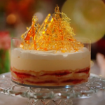 Mary Berry Christmas trifle with sherry, pears, Maraschino cherries and amaretti biscuits recipe