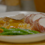 Si and Dave’s stuffed chicken supreme with truffles and potato dauphinoise on  The Hairy Bikers Go Local