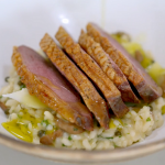 Si and Dave’s seared goose breast with green peppercorn risotto recipe on The Hairy Bikers Go Local