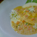 Si and Dave’s langoustine ravioli with wild garlic on The Hairy Bikers Go Local