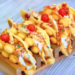 Liam Charles banana split bubble waffles with Chantilly cream recipe on Junior Bake Off