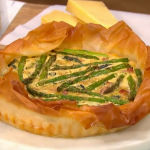 Clodagh Mckenna cheesy asparagus tart with bacon and filo pastry recipe on This Morning