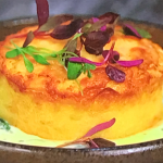 Simon Rimmer twice baked cheddar souffle with a cream, mustard and spinach sauce recipe on Sunday Brunch