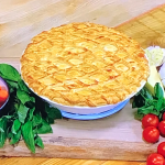 John Whaite chicken and sausage pie with cherry tomatoes and cheese recipe on Steph’s Packed Lunch