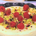 Simon Rimmer milk cake with ricotta , rose water and pistachios recipe on Sunday Brunch