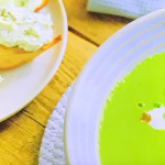 Ainsley Harriott Pea and Mint Soup served with Crispy Pancetta and Herbs and Feta Toast recipe on Ainsley’s Fantastic Flavours