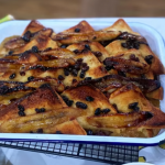 Clodagh Mckenna caramel bread and butter pudding with bananas and maple syrup recipe on This Morning