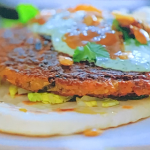 Jamie Oliver squash and paneer bhaji flatbread with mango chutney and coriander yoghurt recipe on Jamie’s £1 Wonders
