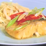 Simon Rimmer miso glazed hake with soy and lime greens recipe on Sunday Brunch