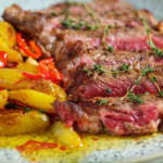 Simon Rimmer garlic steak with new potatoes recipe on Sunday Brunch